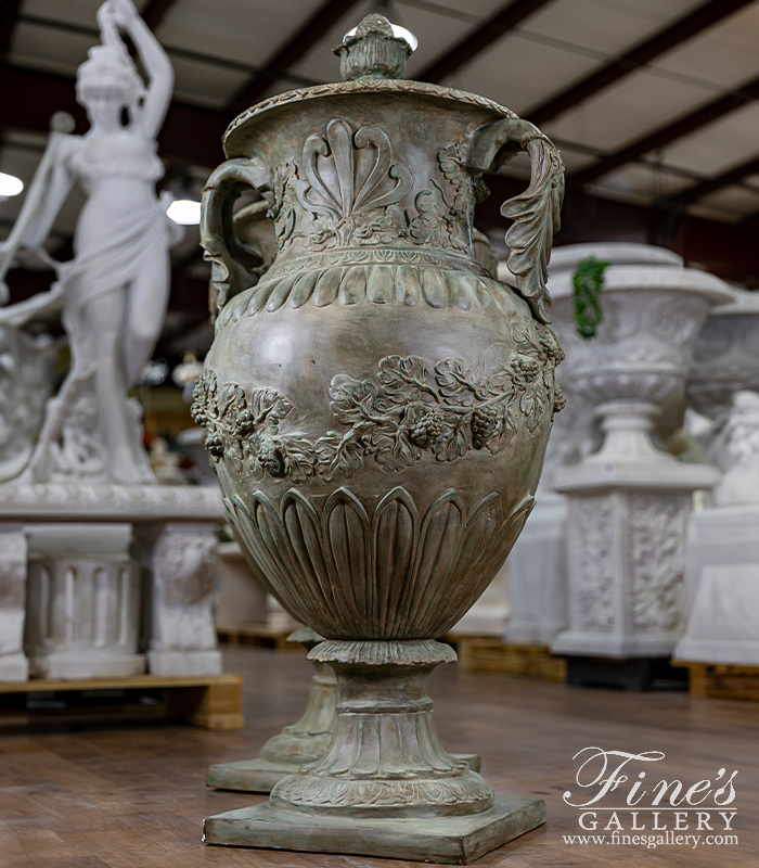 Bronze Planters  - Floral Bronze Urns In Antique Patina Finish - BP-1192